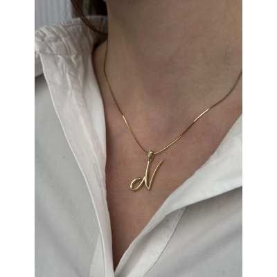 14 Ayar Altın N Harfi Kolye Ucu 437