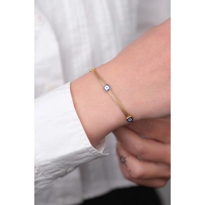 14 Ayar Altın Nazar Boncuklu Göz Bileklik 1063