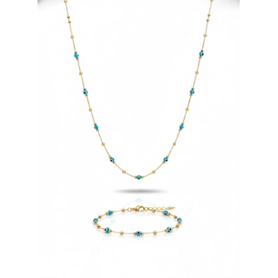 14 Ayar Altın Mini Dorika Göz Kolye-Bileklik SET 105