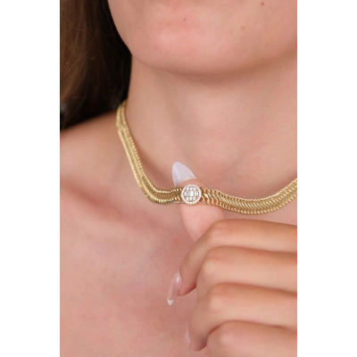 14 Ayar Altın Ortası Taşlı Kolye 382