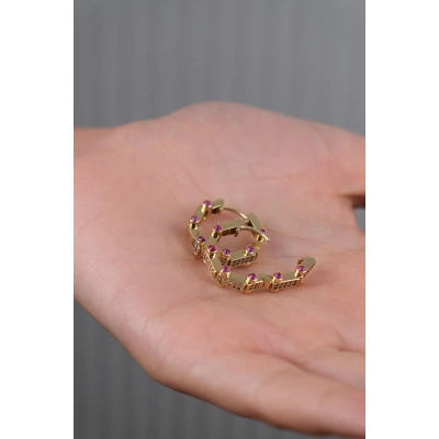 14 Ayar Altın Pembe Taşlı Küpe 735