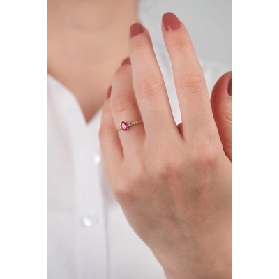 14 Ayar Altın Pembe Taşlı Yüzük 717