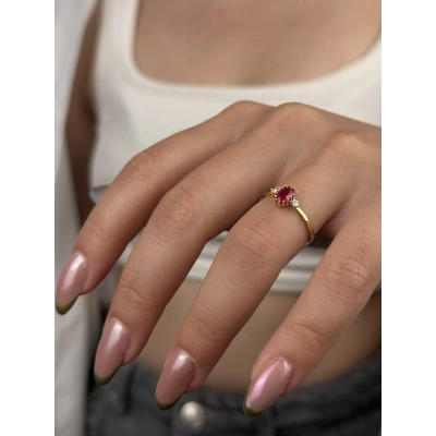 14 Ayar Altın Pembe Taşlı Yüzük 971