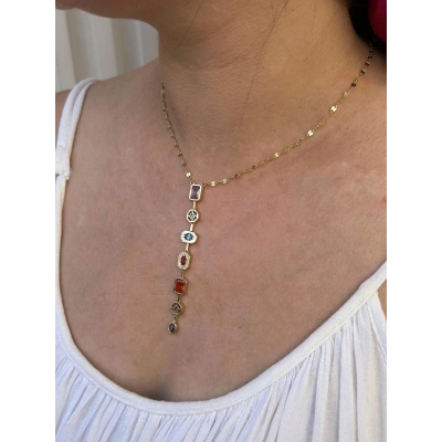 14 Ayar Altın Renkli Taşlı Kolye 841