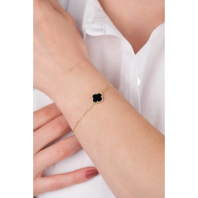 14 Ayar Altın Siyah Yonca Bileklik 792