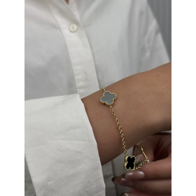 14 Ayar Altın Sİyah Yonca Bileklik 933