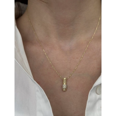 14 Ayar Altın Taşlı Çubuk Kolye 633