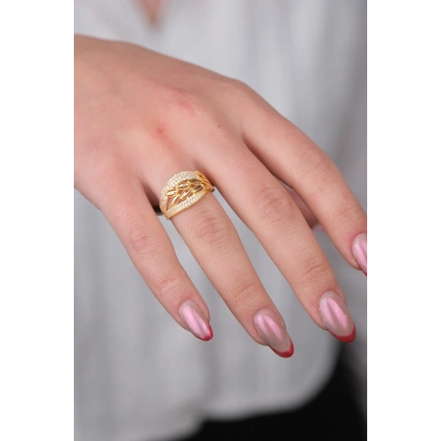 14 Ayar Altın Taşlı Desenli Yüzük 724