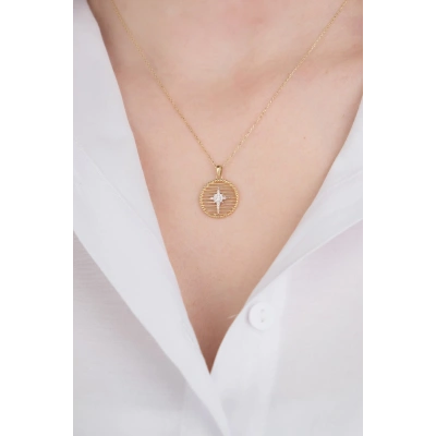 14 Ayar Altın Taşlı Kuzey Yıldızı Kolye 552