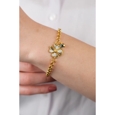 14 Ayar Altın Yonca Nazar Boncuklu Bileklik 688