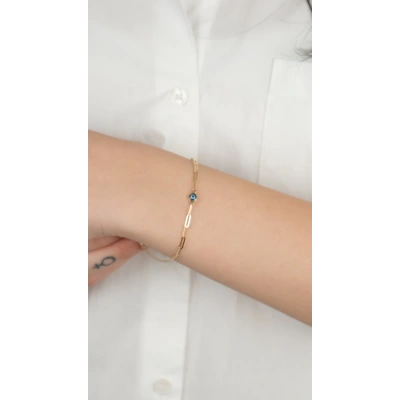 14 Ayar Altın Ataç Zincirli Boncuk Bileklik