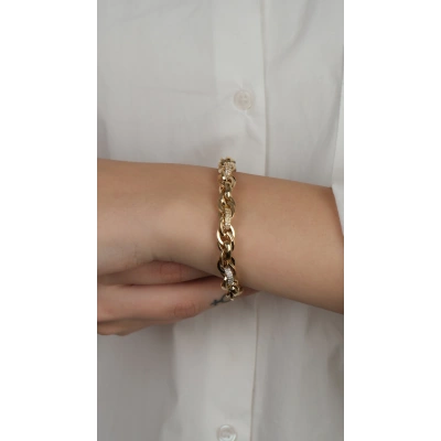 14 Ayar Altın Taşlı Örgü Zincir Bileklik