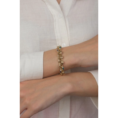 14 Ayar Altın Cetaş Mavi Mineli Zincir Bileklik 425