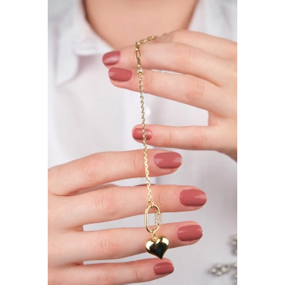 14 Ayar Altın Kalpli Zincir Bileklik 694