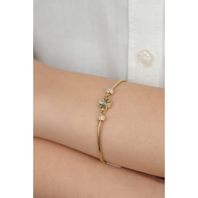 14 Ayar Altın Çiçekli  İtalyan Zincir Bileklik 958