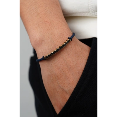 14 Ayar Altın Lacivert İpli Erkek Bileklik 582