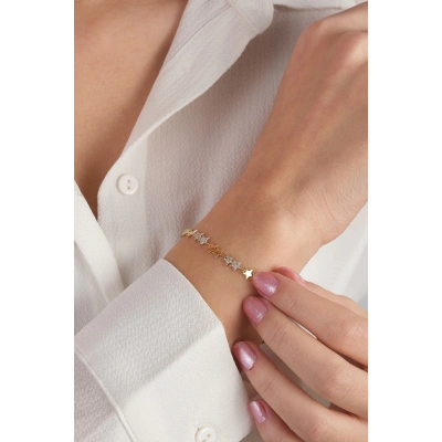 14 Ayar Altın Taşlı Yıldız Sıralı Bileklik 259