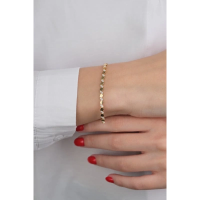 14 Ayar Altın Taşlı Kare Bileklik 634