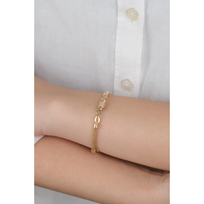 14 Ayar Altın Taşlı Örğülü Zincir Bileklik 950