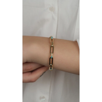 14 Ayar Altın Mavi Mineli Ataç Bileklik