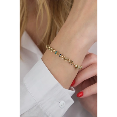 14 Ayar Altın Mavi Mineli Bileklik 661