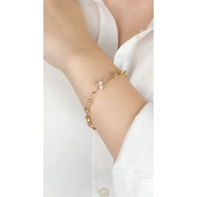 14 Ayar Altın Ortası Taşlı T Bileklik