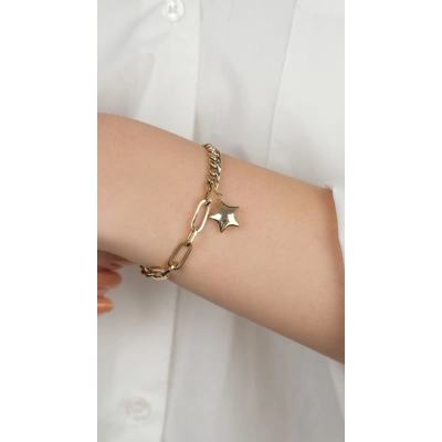 14 Ayar Altın Zincir Yıldızlı Bileklik 892