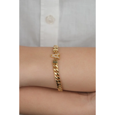 14 Ayar Altın A Harfli Gurmet Zincir Bileklik 569