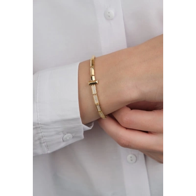 14 Ayar Altın Taşlı T Zincir Bileklik 632