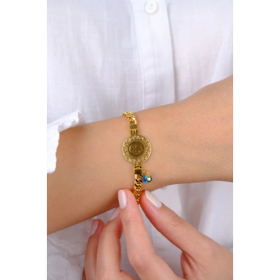 14 Ayar Altın Çeyrekli Nazar Boncuklu Zincir 818