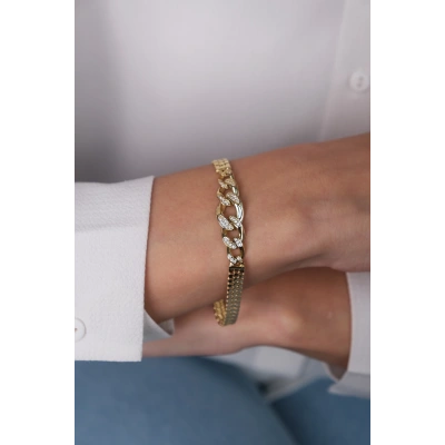 14 Ayar Altın Taşlı Gurmet Zincir Bileklik 385