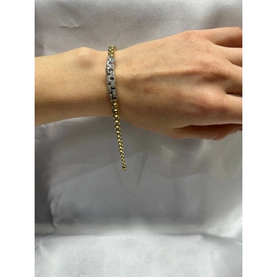 14 Ayar Altın İki Renk Taşlı Süzme Zincir Bileklik 506