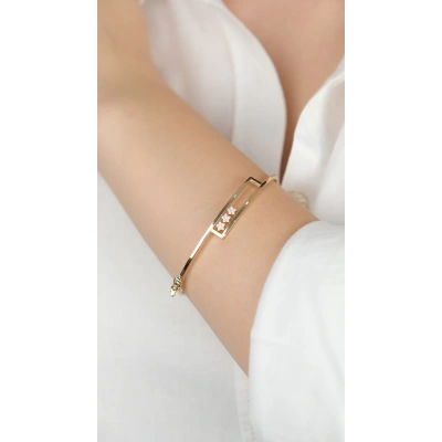 14 Ayar Altın Çiçekli Taş Detaylı Kelepçe 135