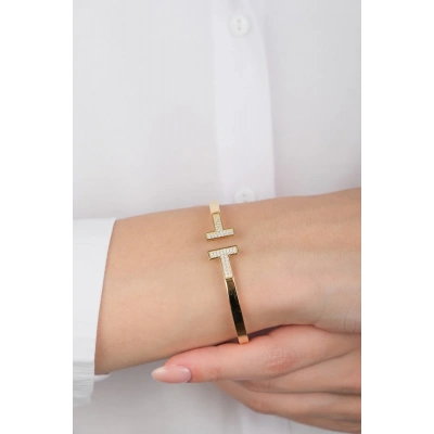 14 Ayar Altın Taşlı T Kelepçe 74