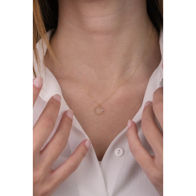 14 Ayar Altın Taşlı Halka Kolye 346