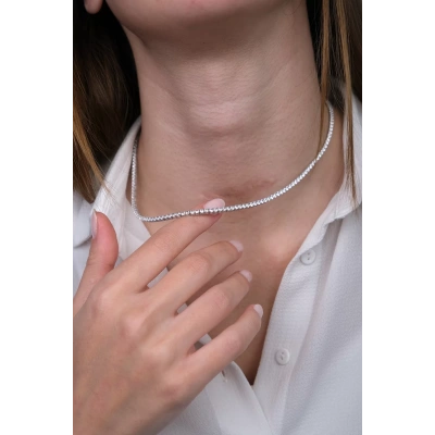 14 Ayar Beyaz Altın 2 mm Su Yolu Kolye 414