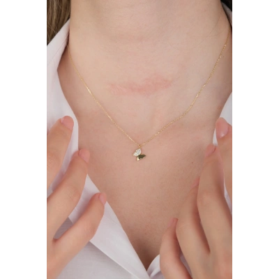 14 Ayar Altın Taşlı Kelebek Kolye 410