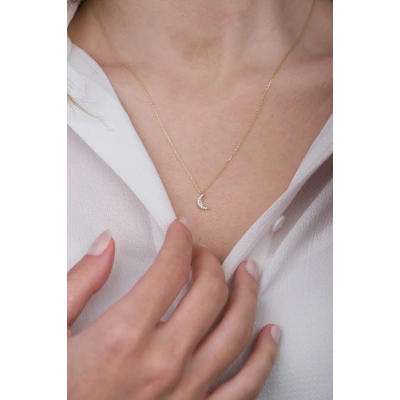 14 Ayar Altın Taşlı Ay Kolye 360