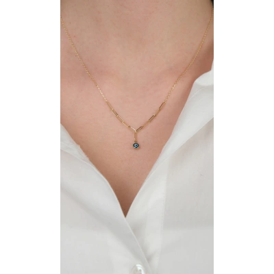 14 Ayar Altın Nazar Boncuklu Ataç Zincirli Kolye