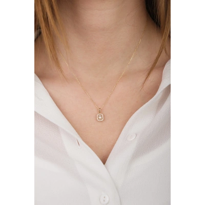 14 Ayar Altın Taşlı Baget Kolye 352