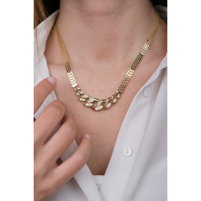 14 Ayar Altın Taşlı Gurmet Zincir Kolye 383