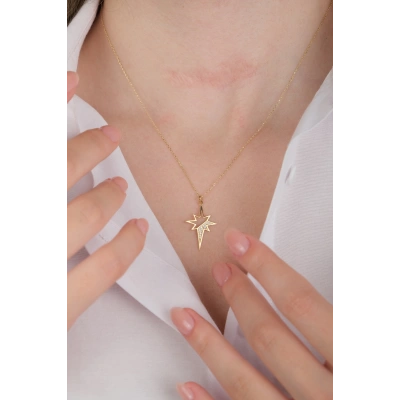 14 Ayar Altın Taşlı Kuzey Yıldızı Kolye 395