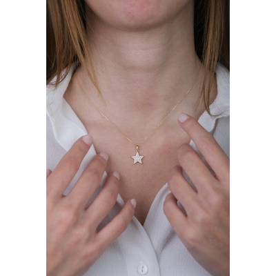 14 Ayar Altın Taşlı Yıldız Kolye 348