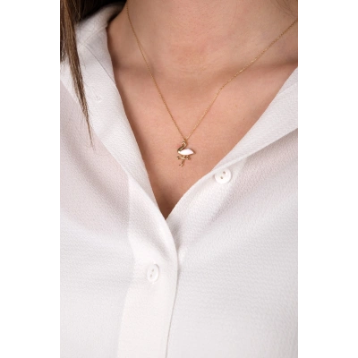 14 Ayar Altın Pembe Taşlı Flamingo Kolye 20