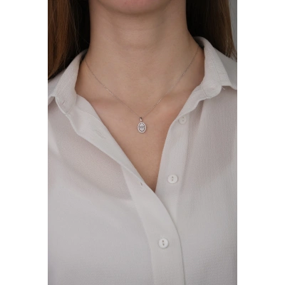 14 Ayar Beyaz Altın Baget Kolye 378