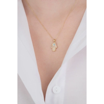 14 Ayar Altın Fatma Ana Eli Kolye 548