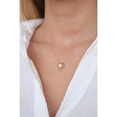 Güzide 14 Ayar Altın Taşlı Kalp Kolye 443