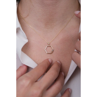 14 Ayar Altın Altıgen Kolye 342