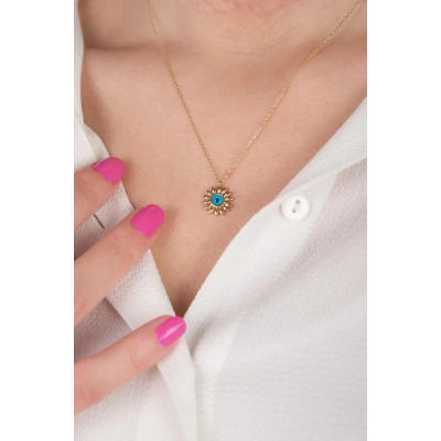 14 Ayar Altın Nazar Boncuklu Çiçek Kolye 11