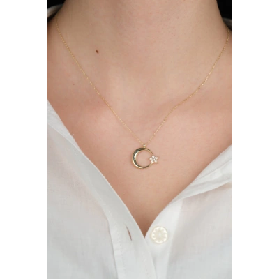 14 Ayar Altın Ay Yıldızlı Kolye 809